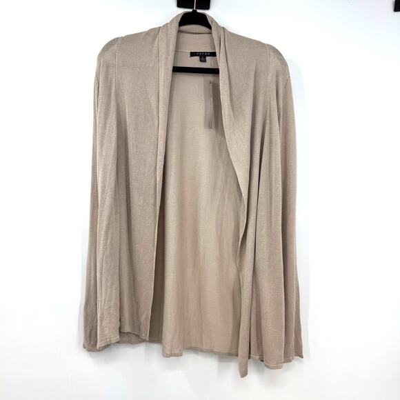 NEW Cyrus Open Front Cardigan Sweater L Tan Linen Viscose Coastal Neutral Cozy - Picture 1 of 8